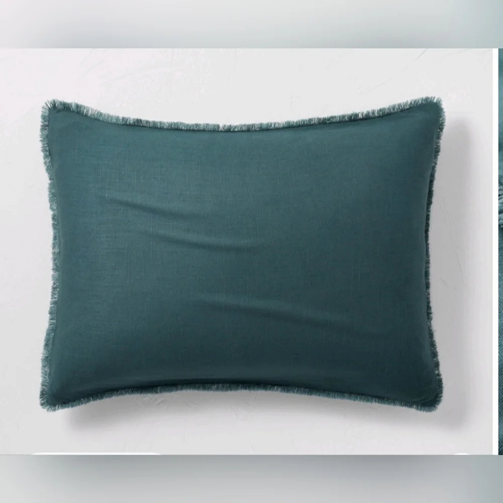 Casaluna Full/Queen Heavyweight Linen Blend Duvet Cover & Sham Set Dark Teal Blu